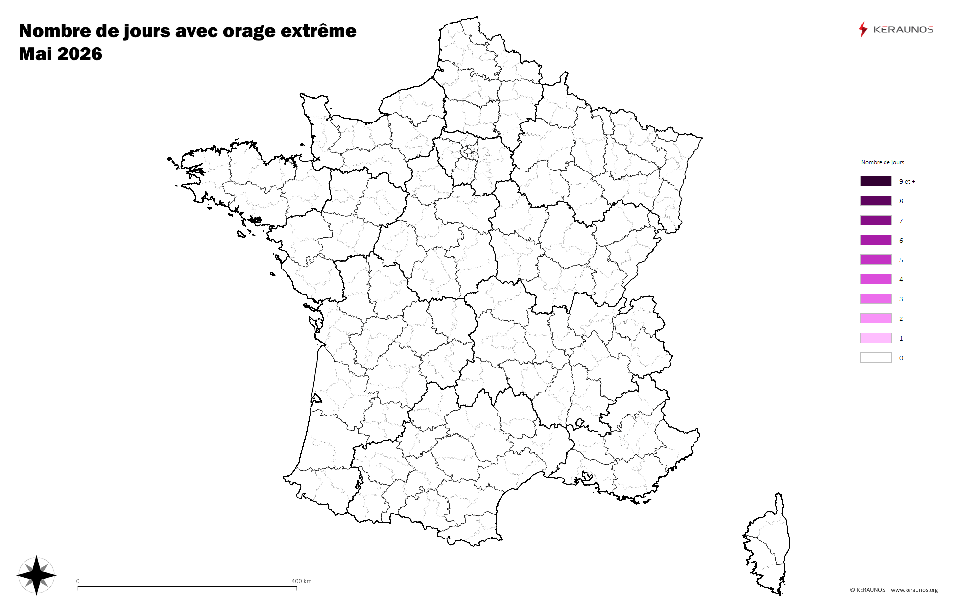 Carte Nombre de jours avec orage extrême