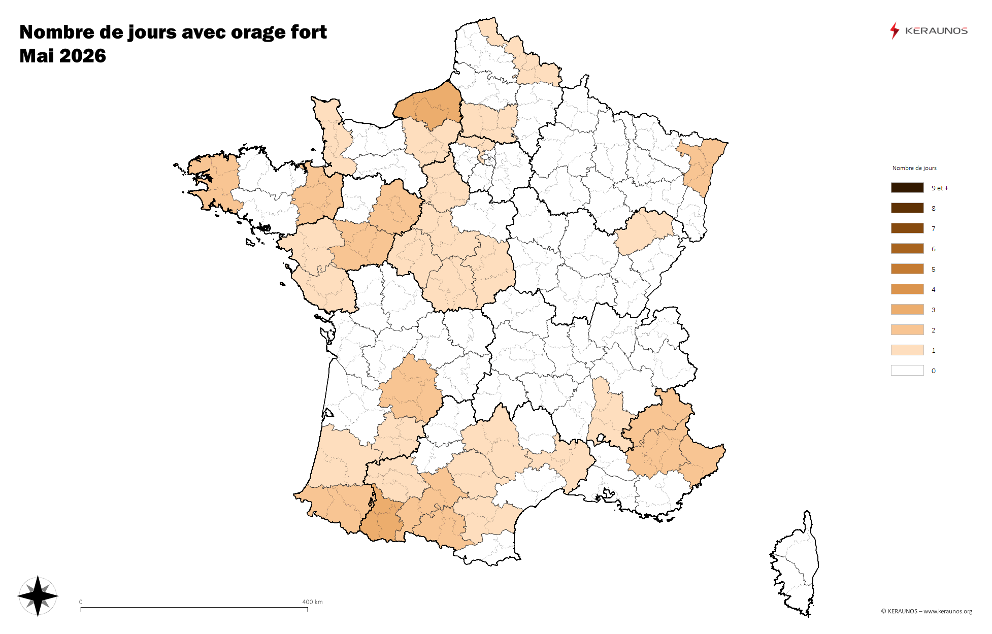 Carte Nombre de jours avec orage fort