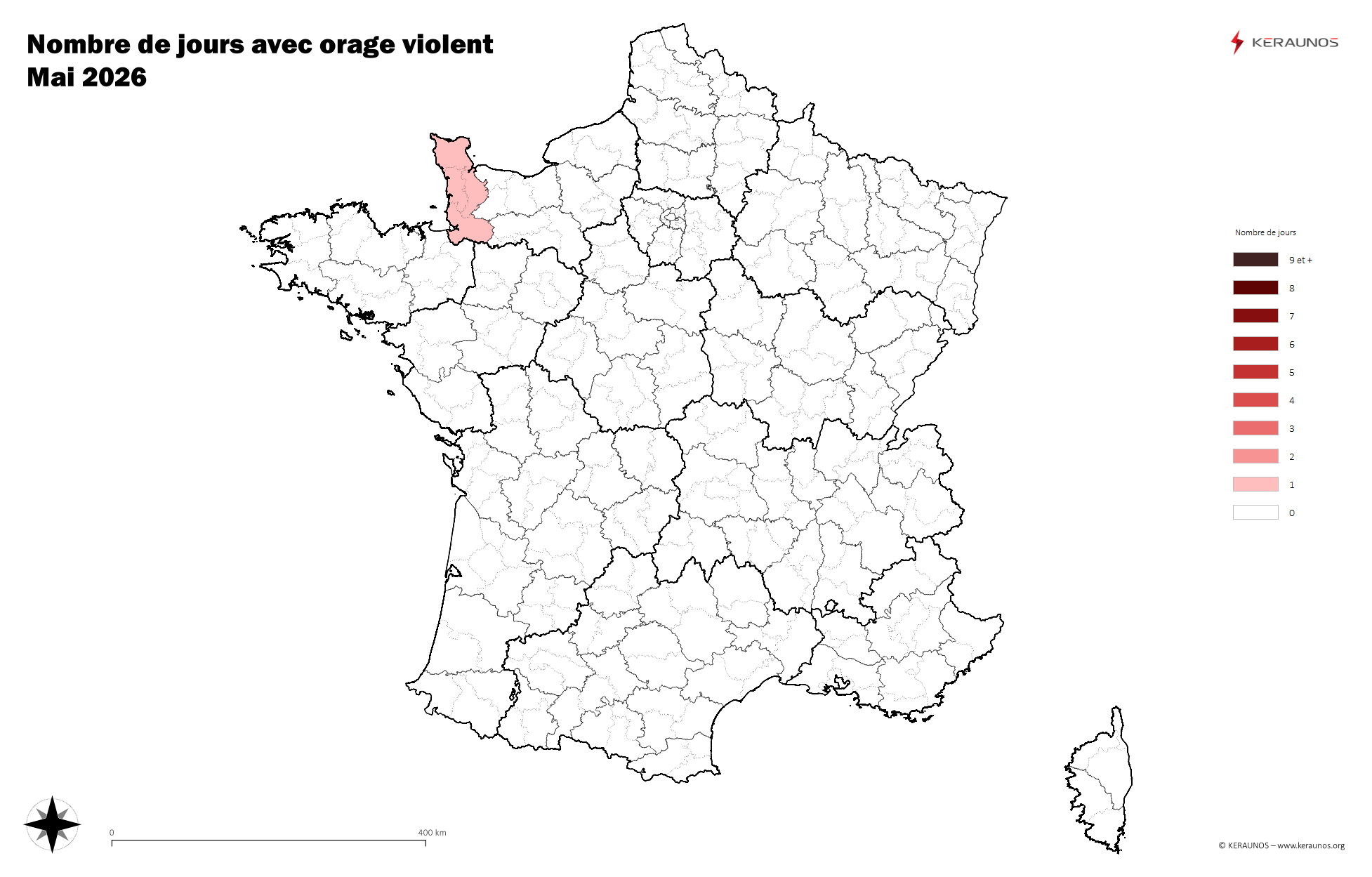 Carte Nombre de jours avec orage violent