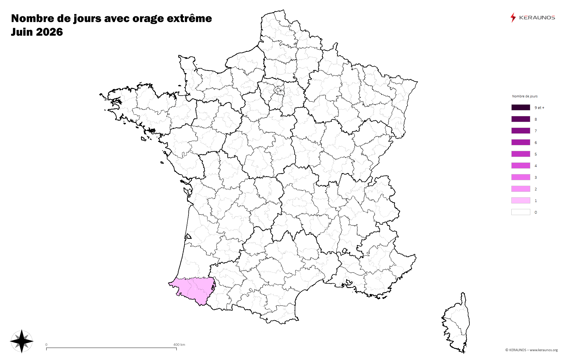 Carte Nombre de jours avec orage extrême