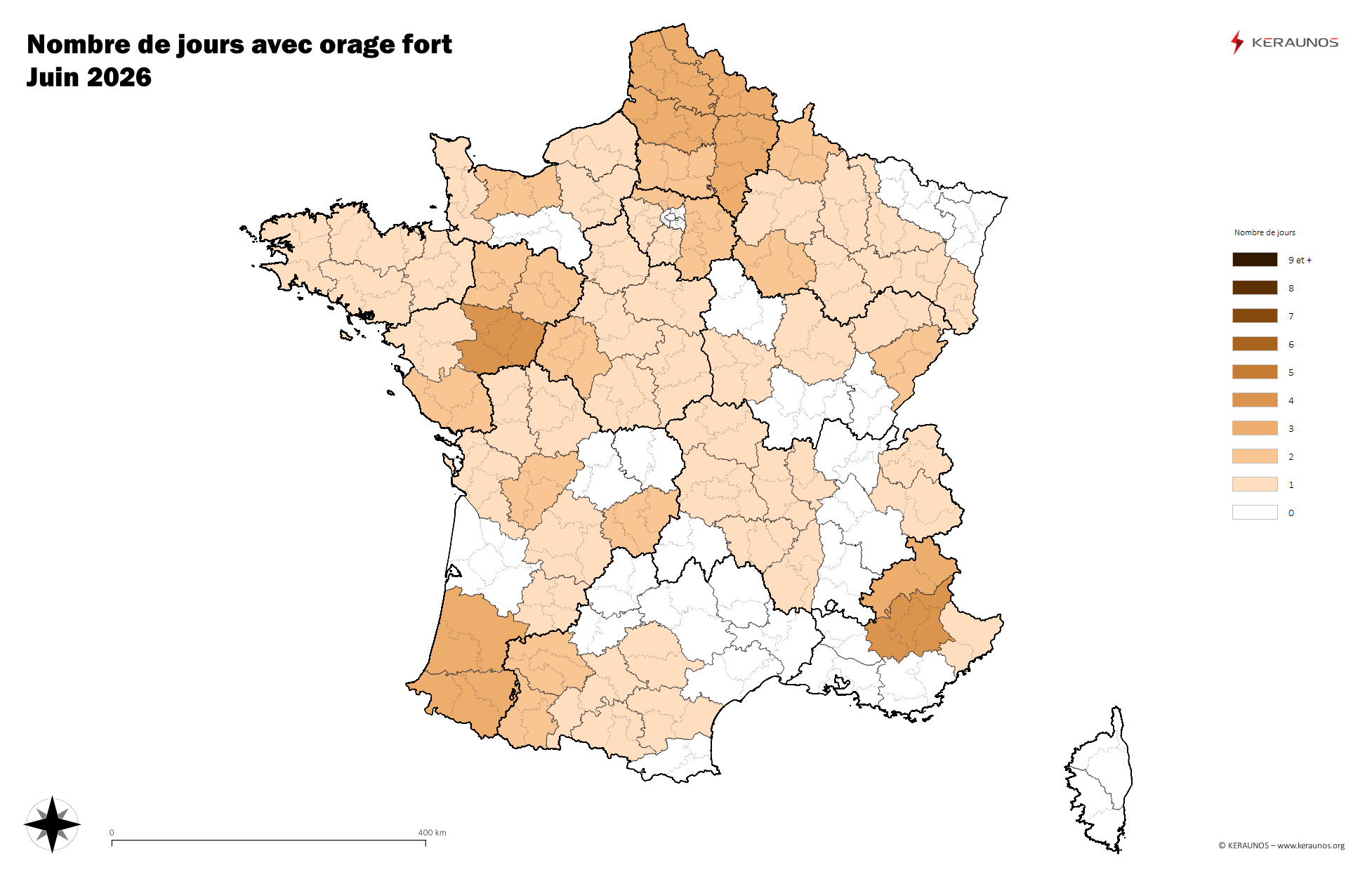 Carte Nombre de jours avec orage fort