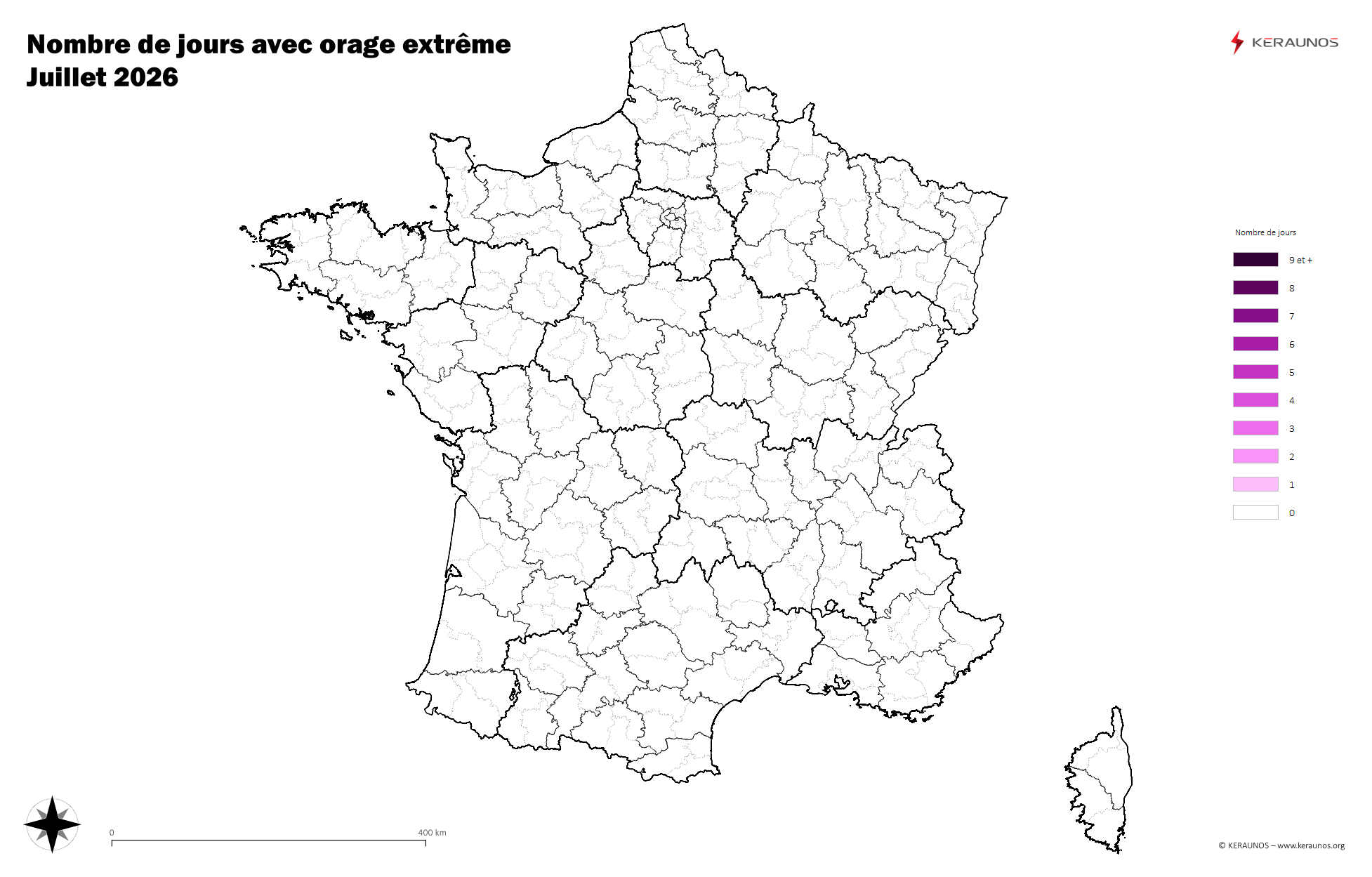Carte Nombre de jours avec orage extrême