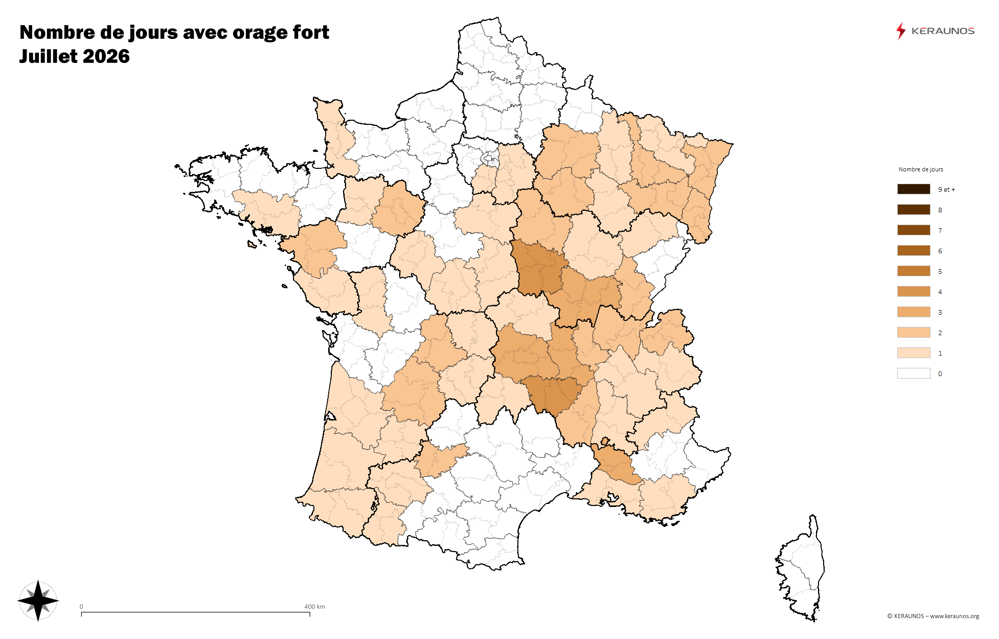 Carte Nombre de jours avec orage fort