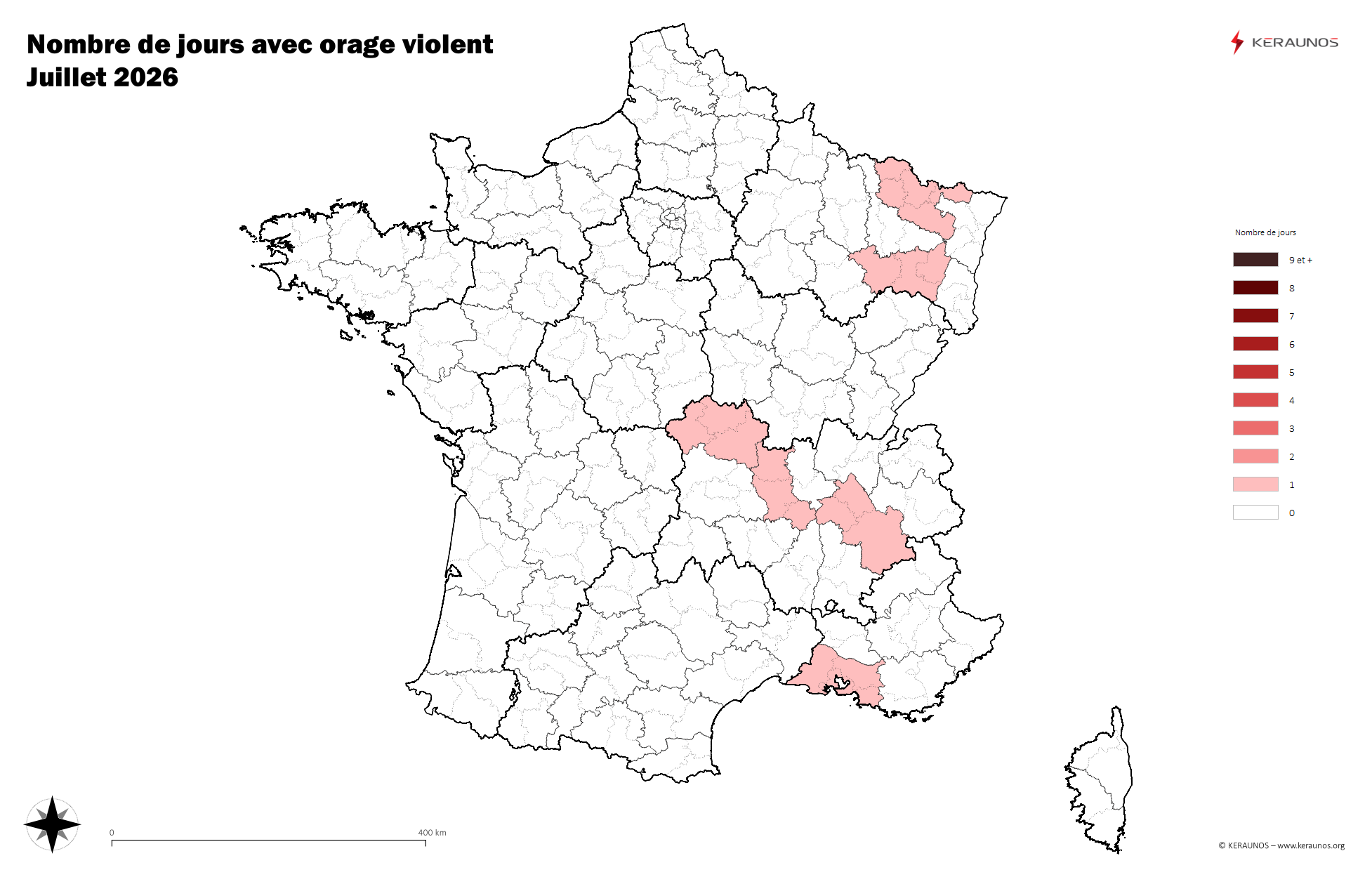 Carte Nombre de jours avec orage violent