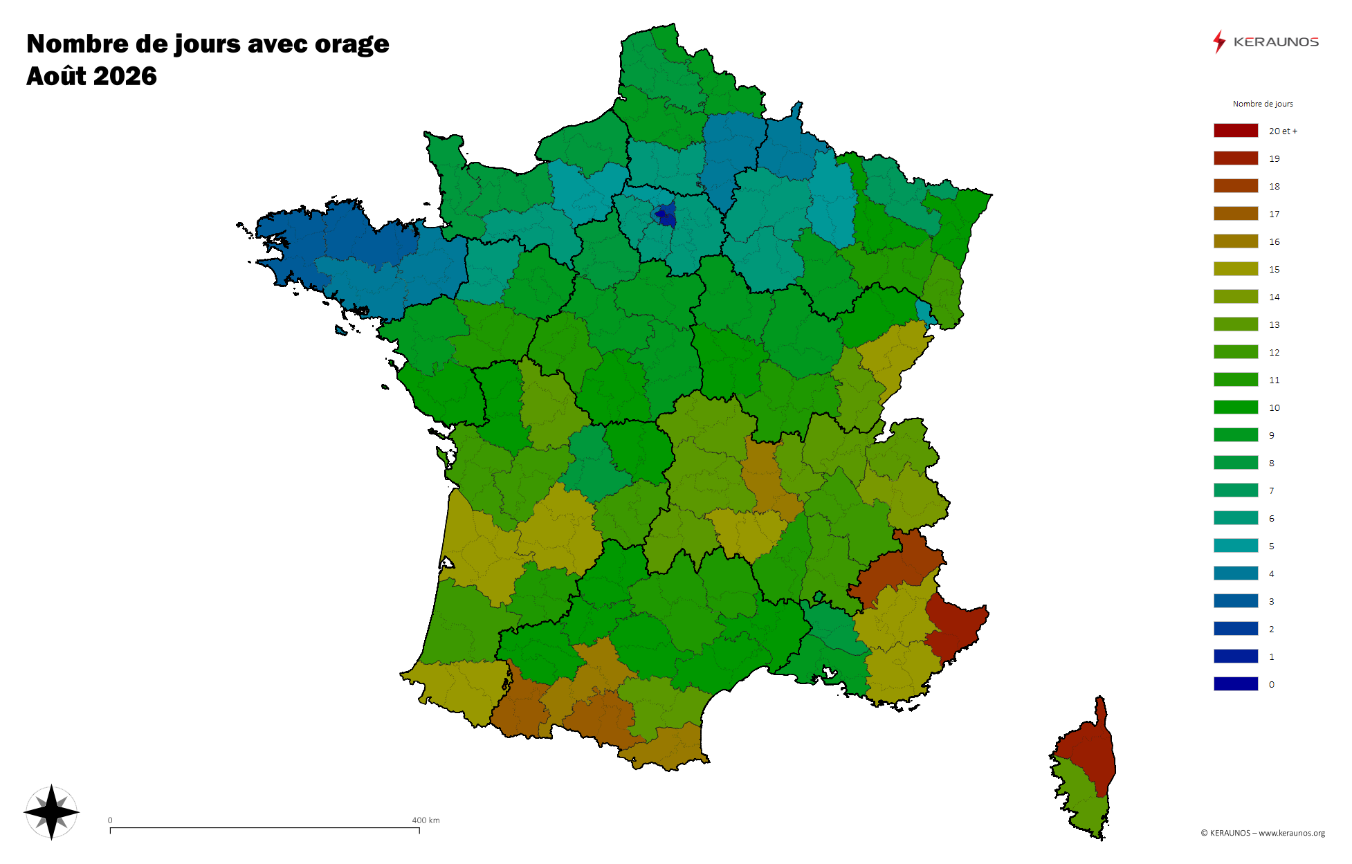 Carte du Nombre de jours avec orage