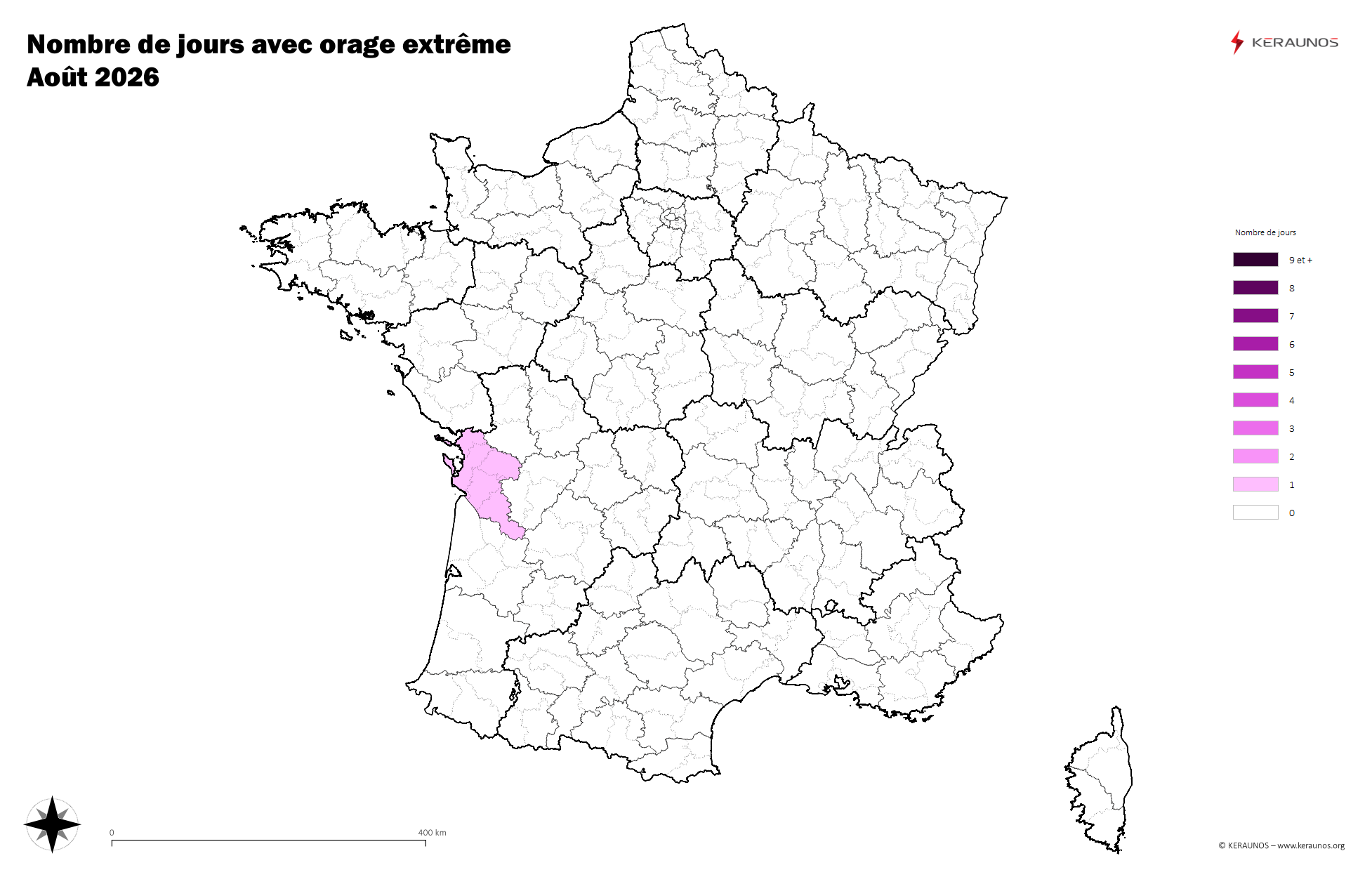 Carte Nombre de jours avec orage extrême