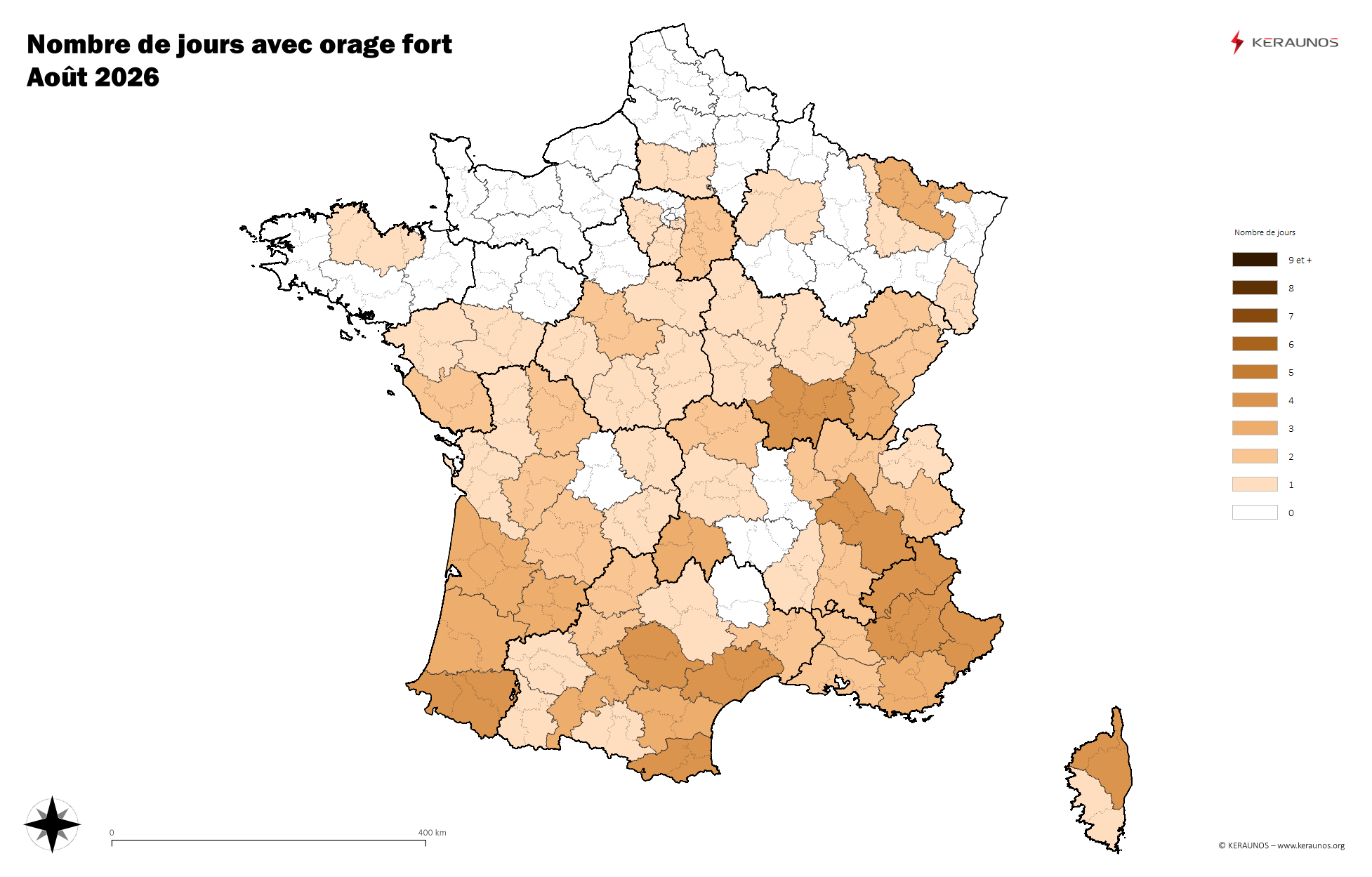 Carte Nombre de jours avec orage fort