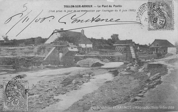TOULON-SUR-ARROUX (Saône-et-Loire) - Le pont du Pontin après l'orage du 6 juin 1900