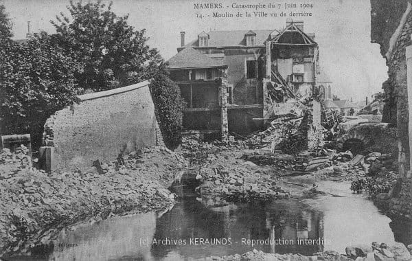 MAMERS (Sarthe) - Le moulin de la ville après l'orage du 7 juin 1904