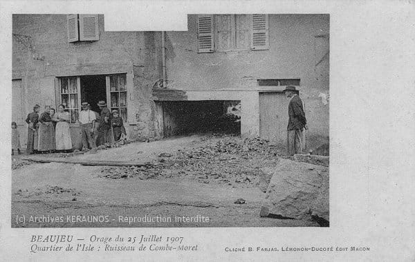 BEAUJEU (Rhône) - Quartier de l'Isle - Ruisseau de Combe-Moret après l'orage du 25 juillet 1907