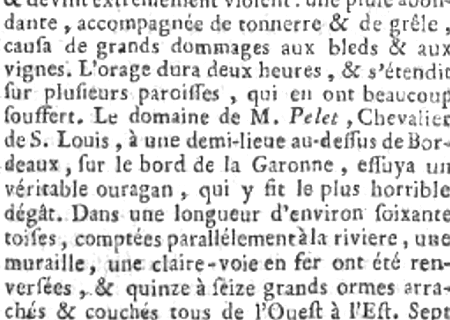 Tornade EF0 près de Bordeaux (Gironde) le 19 août 1789