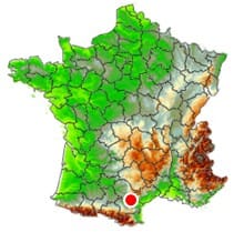 Localisation de la tornade de la Redorte (11) du 13 août 1887