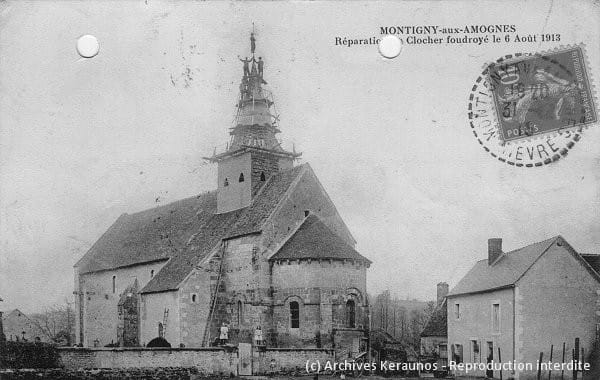 Montigny-aux-Amognes (Nièvre) - Clocher foudroyé le 6 août 1913. (c) - Keraunos