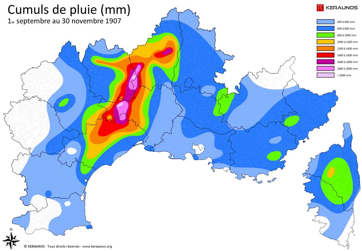 Pluies exceptionnelles dans le Midi de la France durant l'automne 1907