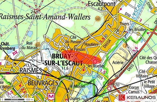 Trajectoire de la tornade EF2 de Bruay-sur-l'Escaut (Nord) du 10 juillet 1937. © Keraunos (fond de carte : Géoportail)