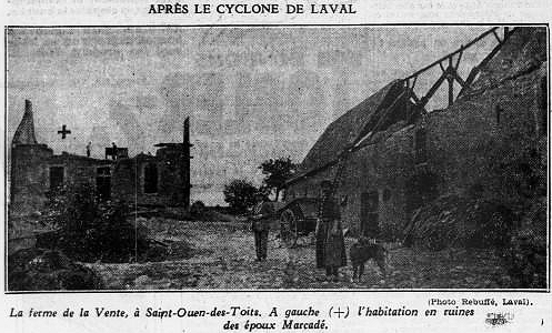 Trajectoire de la tornade EF2 de Saint-Ouën-des-Toits (Mayenne) du 15 août 1931. © Keraunos (fond de carte : Géoportail)