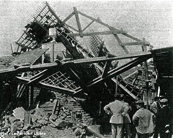 Tornade EF3 de Davenescourt (Somme) du 24 juin 1967 - Aperçu d'un hangar effondré à SérévillersTrajectoire de la tornade EF3 de Davenescourt (Somme) du 24 juin 1967. © Le Parisien Libéré