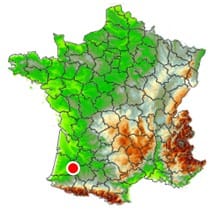 Localisation de la tornade de Mazerolles (40) du 1er août 1963