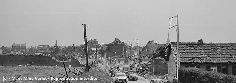 Tornade EF5 de Palluel (Pas-de-Calais) du 24 juin 1967 - Vue générale de la rue du Faubourg à Ecourt-Saint-Quentin. © M. et Mme Varlet