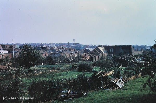 Tornade EF4 de Pommereuil (Nord) du 24 juin 1967 - Vue générale de Pommereuil au lendemain de la tornade. © Jean Dessens