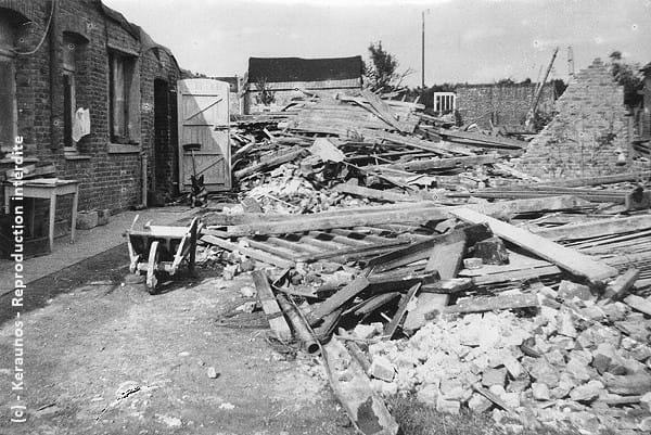 Tornade EF4 de Pommereuil (Nord) du 24 juin 1967 - Aperçu de ruines à Pommereuil. © Keraunos