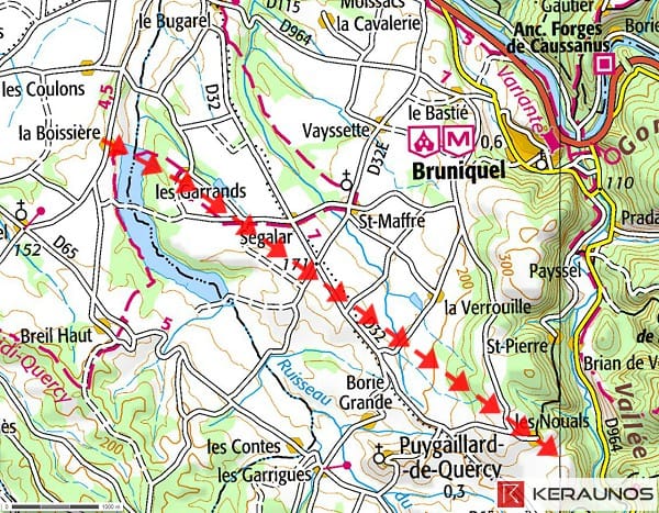 Trajectoire de la tornade EF2 de Puygaillard-de-Quercy (Tarn-et-Garonne) du 30 octobre 1952. © Keraunos (fond de carte : Géoportail)