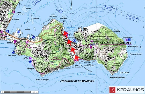 Trajectoire de la tornade EF2 de Saint-Mandrier-sur-Mer (Var) du 15 octobre 1966. © Keraunos (fond de carte : Géoportail) Trajectoire de la tornade EF2 de Saint-Mandrier-sur-Mer (Var) du 15 octobre 1966. © Keraunos (fond de carte : Géoportail)