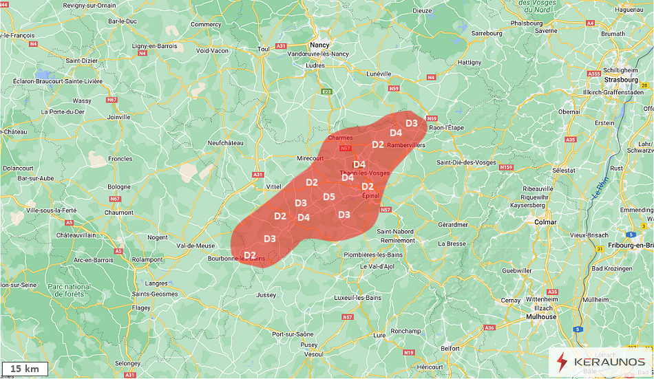 Macrorafales d'intensité extrême (D5) dans les Vosges le 11 juillet 1984