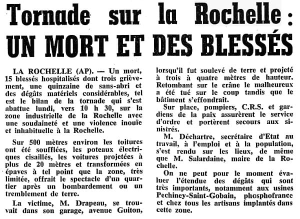 Tornade EF3 de la Rochelle (Charente-Maritime) le 25 janvier 1971