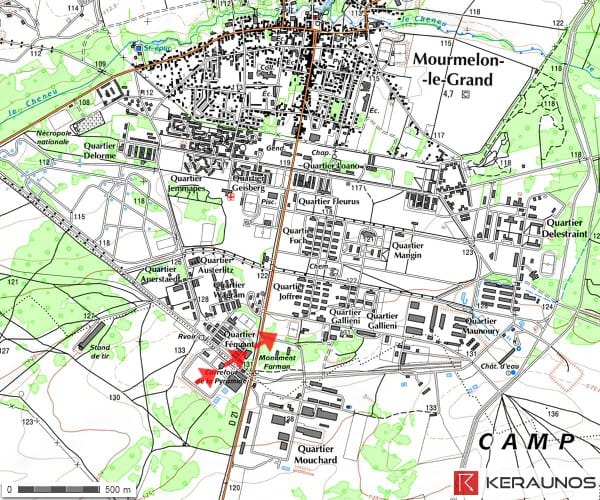 Trajectoire de la tornade EF1 de Mourmelon-le-Grand (Marne) du 10 décembre 2000