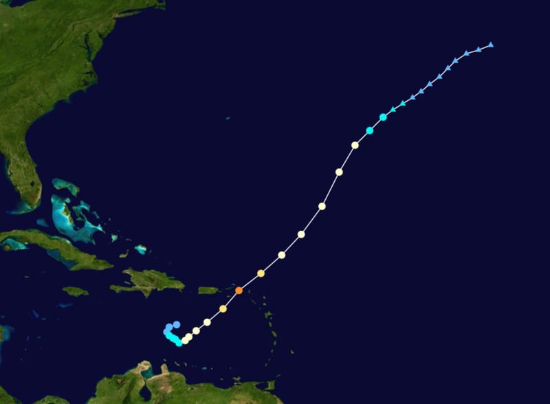 Trajectoire du cyclone OMAR - 2008 Trajectoire du cyclone OMAR - 2008