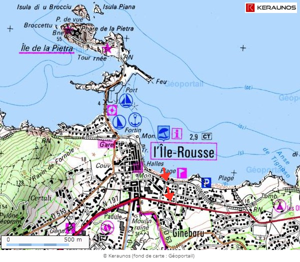 Trajectoire de la tornade EF1 de l'Ile-Rousse (Haute-Corse) du 14 novembre 2007