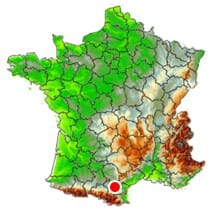 Localisation de la tornade EF1 de Carcassonne (11) du 1er août 2009