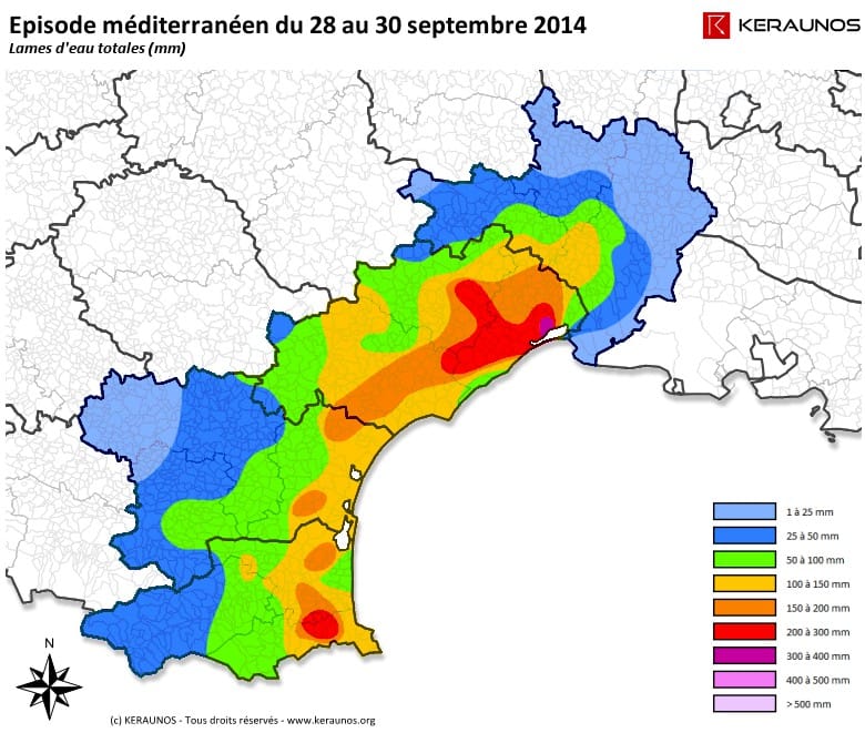 Carte des cumuls de pluie observés sur l'épisode - Données Météo-France & Hydroreel