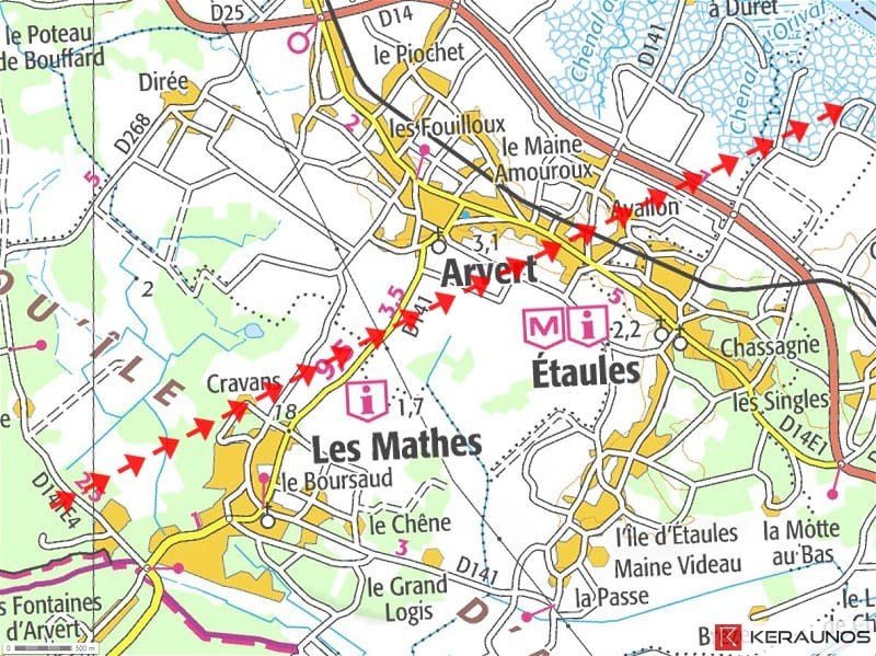 Trajectoire préliminaire de la tornade d'Arvert du 3 novembre 2014. © KERAUNOS Trajectoire préliminaire de la tornade d'Arvert du 3 novembre 2014. © KERAUNOS