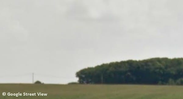 Probable tornade à Connerré (Sarthe) le 8 août 2014 - Emplacement présumé de la tornade depuis l'autoroute A11. © Google Street View
