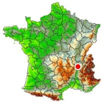 Localisation de la microrafale de Marcollin (Isère) du 22 juillet 2015