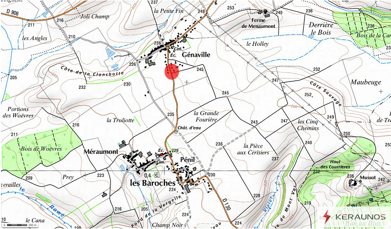 Tornade des Baroches du 10 mai 2016 : localisation. © Keraunos