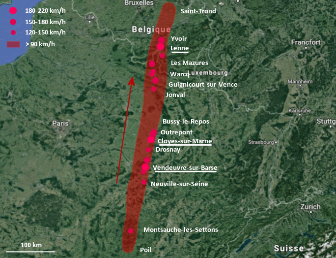 Derecho (série de macrorafales) entre Bourgogne, Champagne et Ardennes le 29 avril 2018