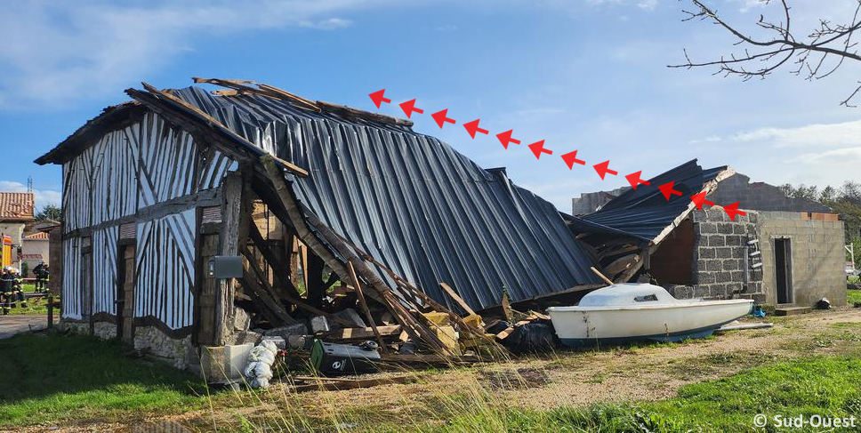 Tornade EF1 aux Eglisottes-et-Chalaures (Gironde) le 1er novembre 2023