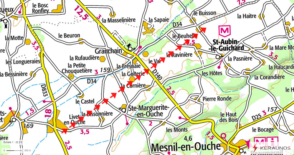 Tornade EF1 à Mesnil-en-Ouche (Eure) le 31 mars 2023