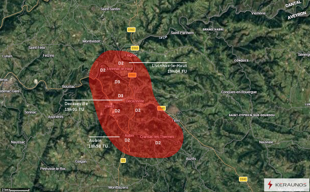 Macrorafale de forte intensité (D3) dans la région de Decazeville (Aveyron) le 25 juin 2025