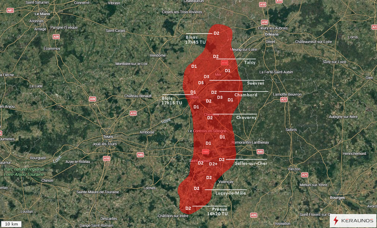 Macrorafales de forte intensité (D3) dans le Centre-Val de Loire le 25 juin 2025