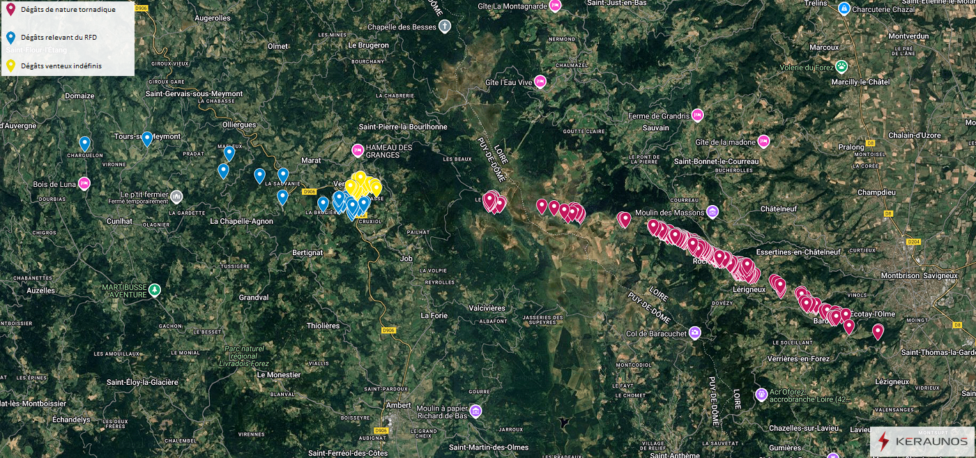 Tornade EF2 à Roche-en-Forez (Loire) le 1er juin 2025