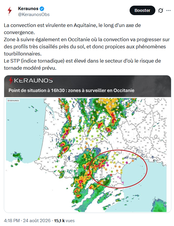 Tornade EF3 à Pomas (Aude) le 24 août 2026
