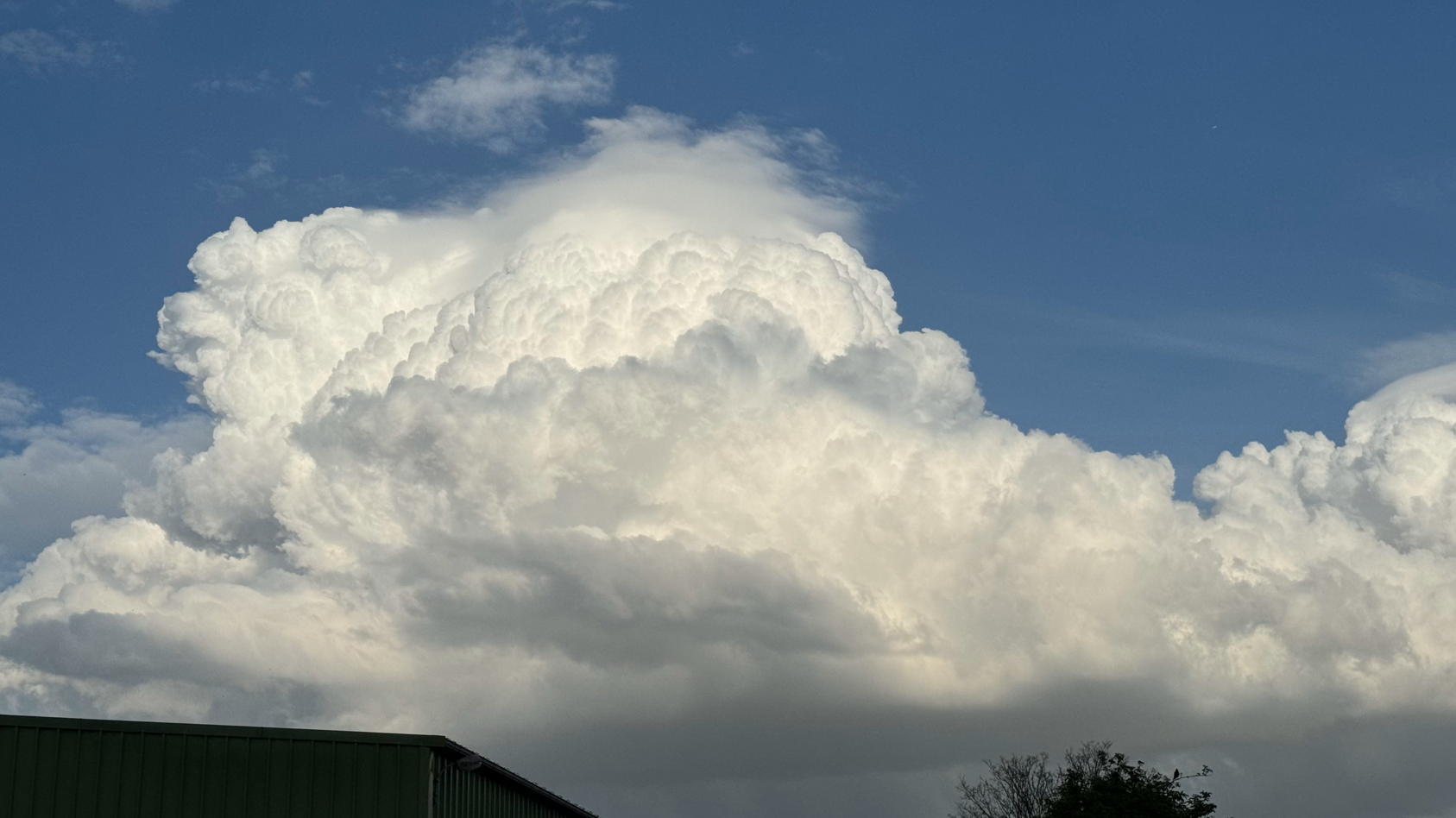 La saison des orages 2024 a offert, hier, un spectacle inédit pour un début avril. Ici, une convection profonde semblable à de la crème fouettée, ou encore de la mousse à raser, gonfle à vue d'œil au dessus de Camon (80), en fin d'après-midi. Un pileus, moins bien dessiné qu'il y a quelques minutes avant que la photo soit prise, coiffe ce cumulus bourgeonnant. - 08/04/2024 18:51 - Louka BURJES