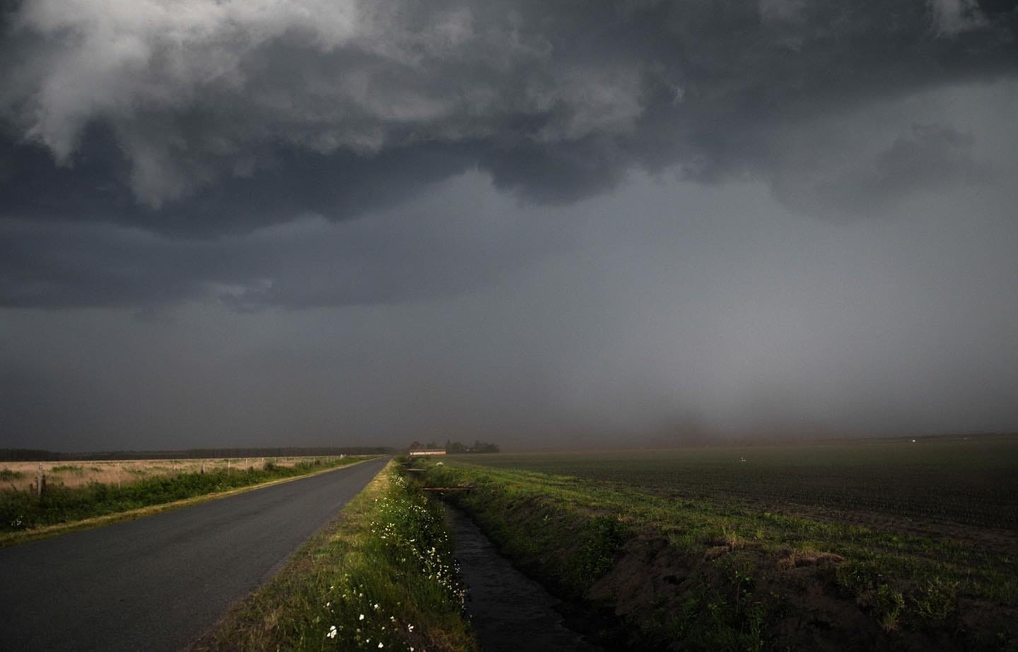 Arrivé de la pluie sous la cellule de hier aprés-midi au Barp avec coup de vent et soulévement de poussière - 15/05/2022 18:45 - Julien GEORGET