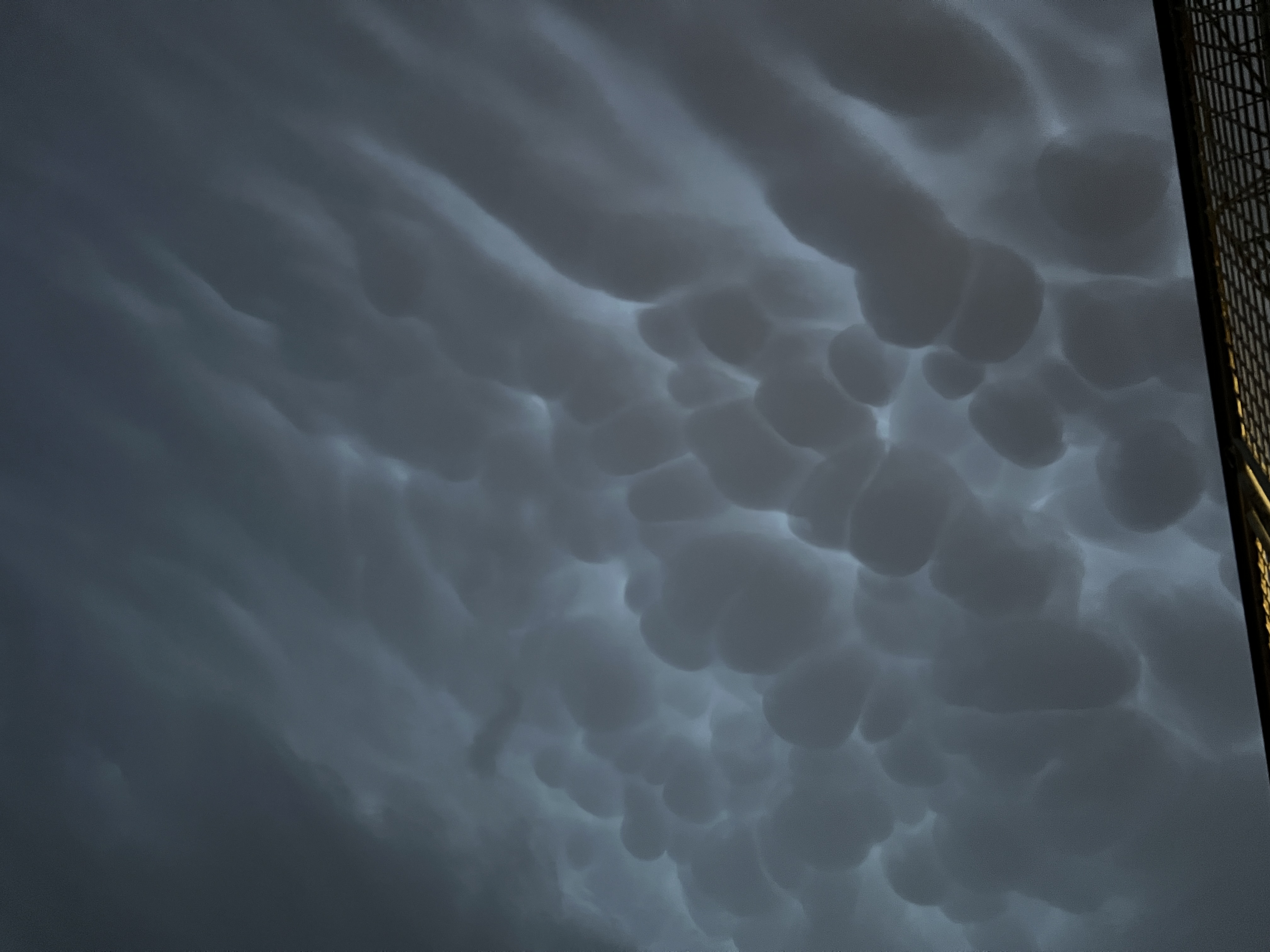 Mamatus hier soir, le vendredi 13 juin à 22h18, à Fontenay aux Roses.
Suivi d’un orage très timide mais avec beaucoup d’éclair caché dans les nuages.
La cellule arrivée vers 1h du matin, aura été bien plus productive. - 13/06/2025 22:18 - Eleonore Lepine