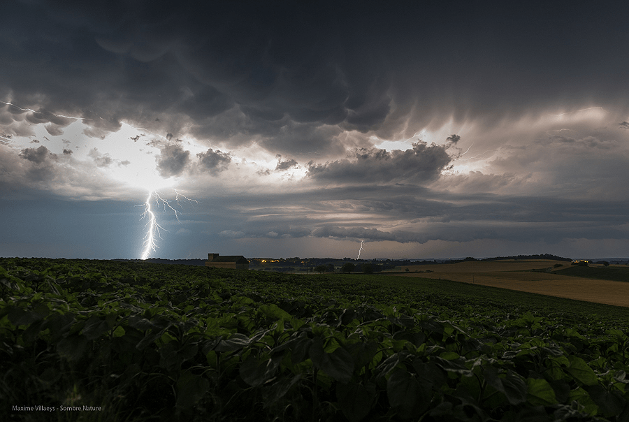 Coup de foudre extra-nuageux et mammatus à l'avant d'un système pluvieux orageux de la nuit du 18 au 19 Juin 2019. - 18/06/2019 23:00 - Maxime Villaeys
