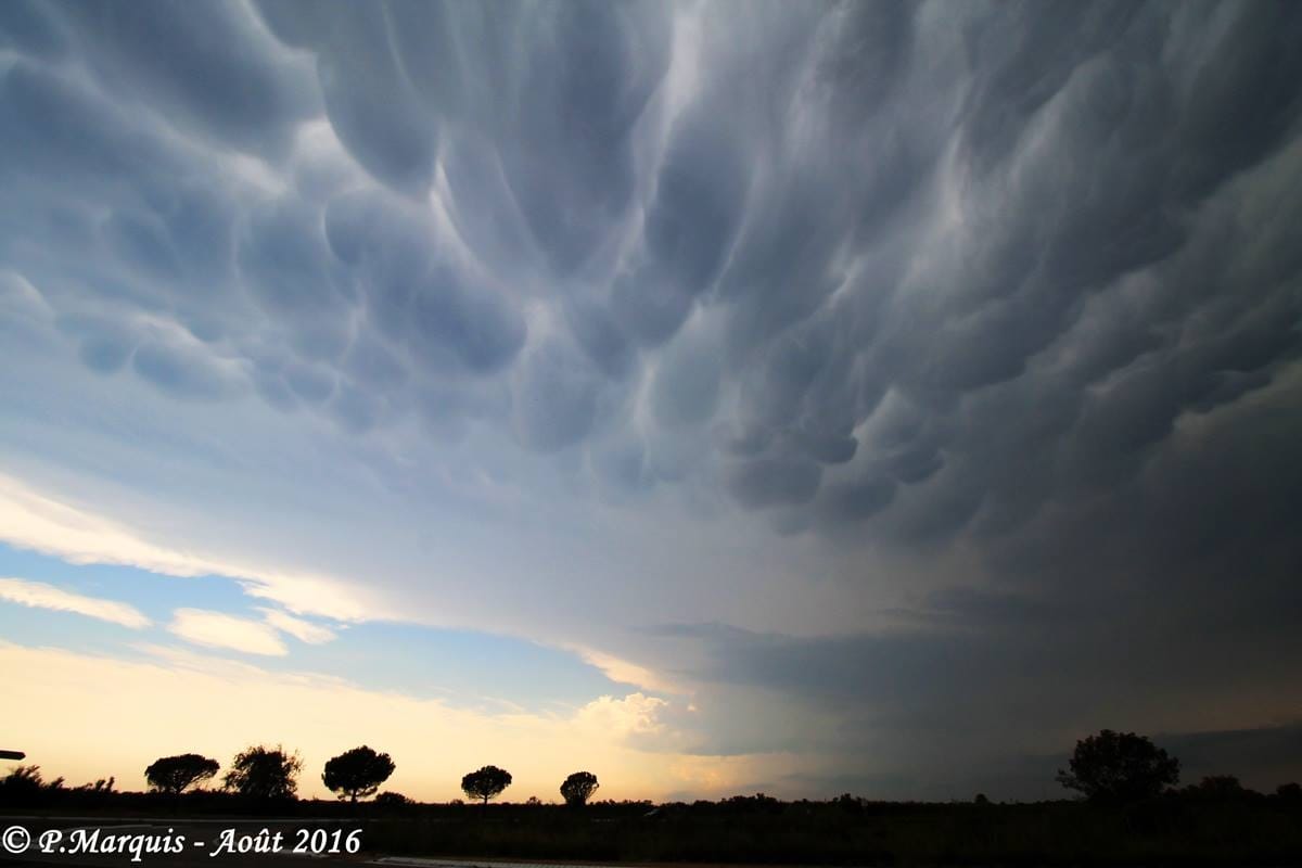 Mammatus observés sous l'enclume de l'orage qui a balayé Gard et Hérault. - 17/08/2016 19:00 - Paul MARQUIS